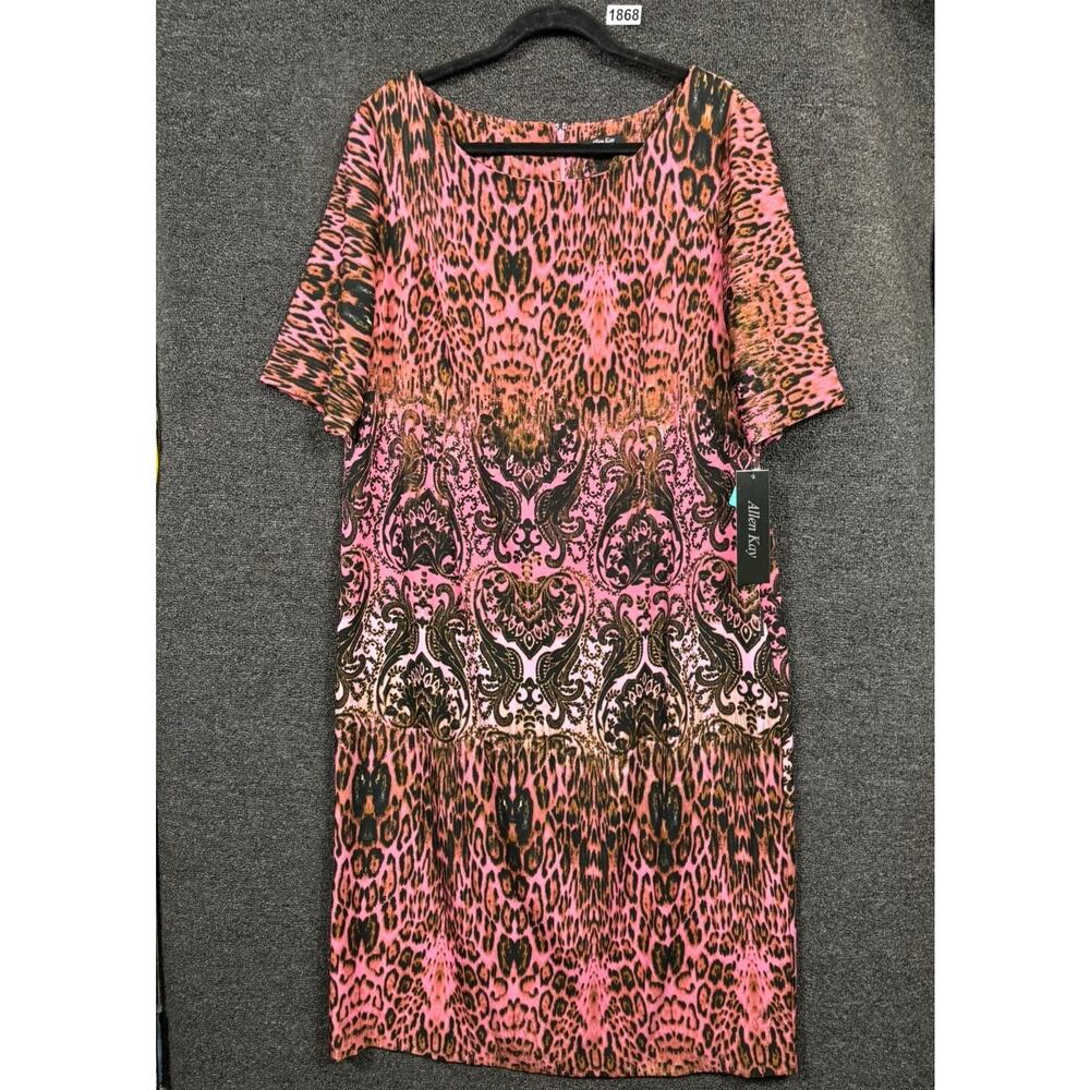 Allen Kay Shirt Dress Womens Size 16 Multicolor Animal Print Short Sleeves NEW